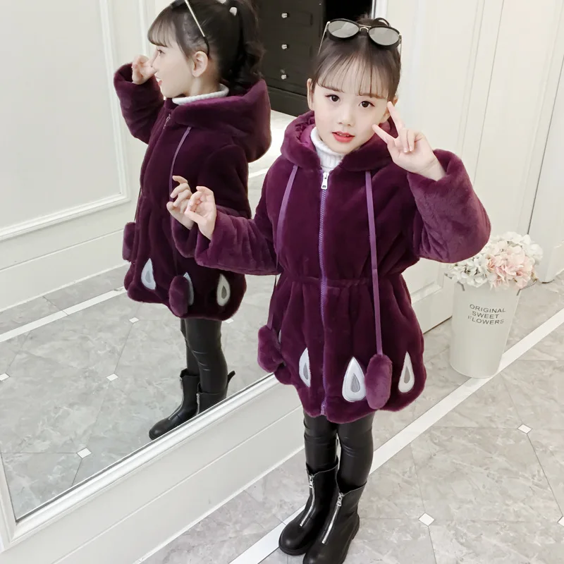 

2021 New Winter Baby Girls Clothes Faux Fur Coat Fleece Show Jacket Warm Snowsuit 4-12 Y Baby Hooded Jacket Children's Outerwear