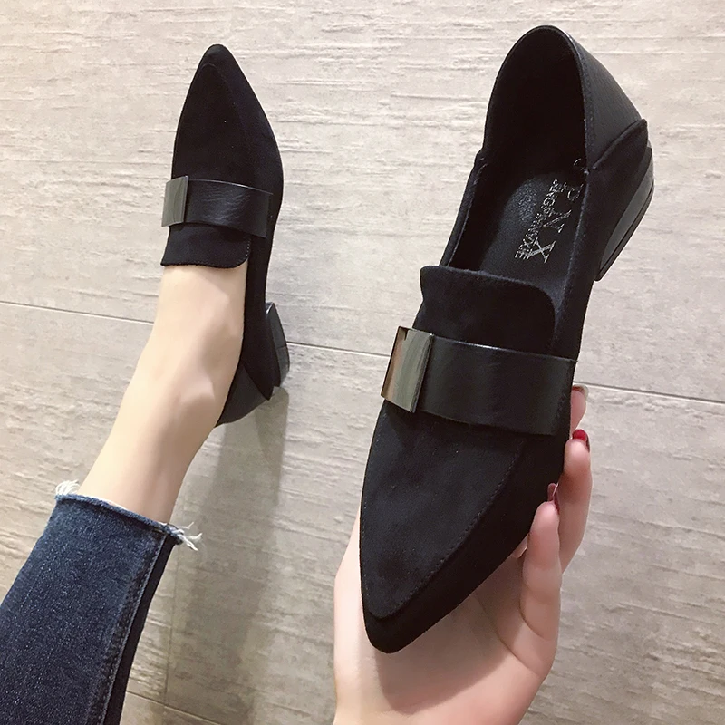 

metal decoration leatheer band flats womenn pointed toe two wears four seasons single shoes slip on loafers women espadrilles