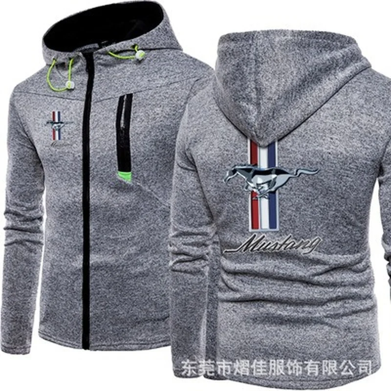 

2021Spring Autumn Men's Hoodie for Mustang Logo High Quality Hooded Sweatshirts Zipper Clothing