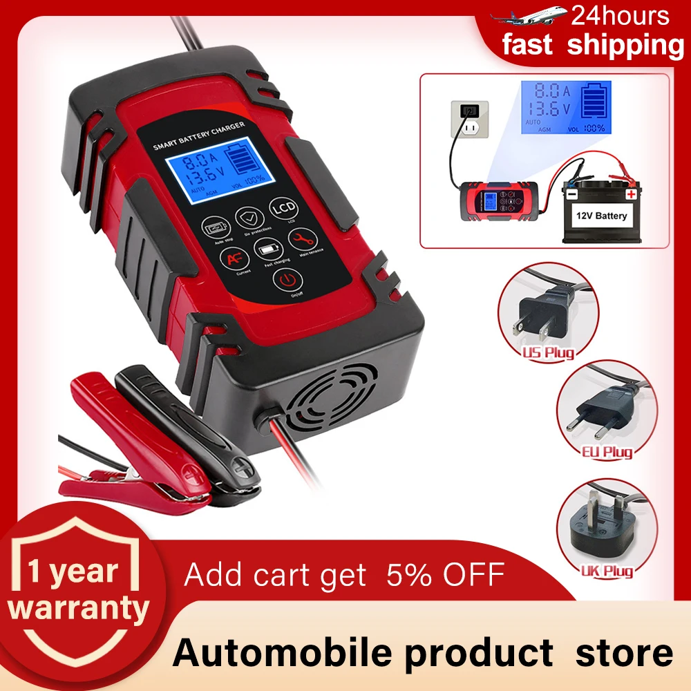 

Fast Car Battery Charger 4A 6A 8A 12V 24V Accumulator Motorcycles Trucks Lead-acid Storage LCD Battery Charge Auto Accessories