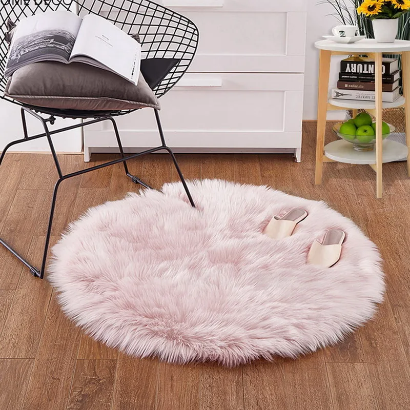 Pink Soft Faux Fur Wool Carpets Living Room Sofa Plush Carpet Bedroom Cover Mattress Xmas Door Window Round Rugs | Дом и сад