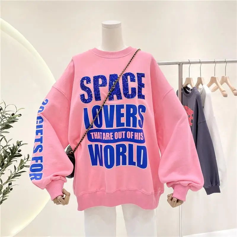 

2021 Korean version of the new letter loose oversized hoodie women fashion long-sleeved top coat trendy sweatshirt women