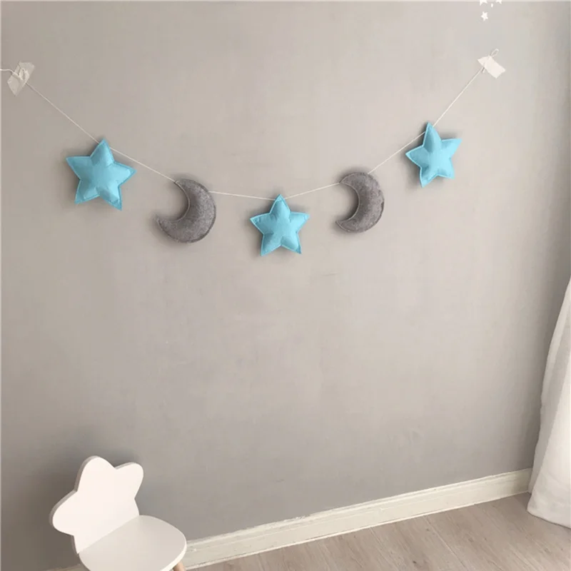 

Ins Style Children Room Props Five Stars And Moon String Decoration Light Purple White Home Garden Decoration Crafts Pendants