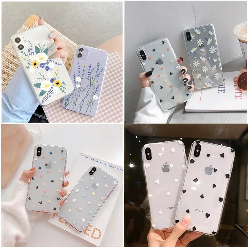 

Чехол с сердечком для iphone 12 11 pro x xs max 6s 6 7 8 plus se 5s 5 SE 2020 Чехлы Мягкий силиконовый чехол с милым цветочным узором