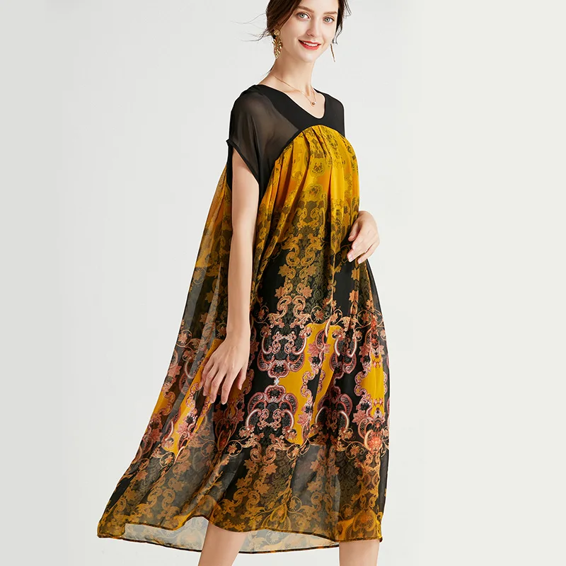 2021 africana y Floral imprimir vestido de las mujeres de talla grande, manga linterna Playa Larga Casual Vestidos amarillo Maxi Vestidos de verano