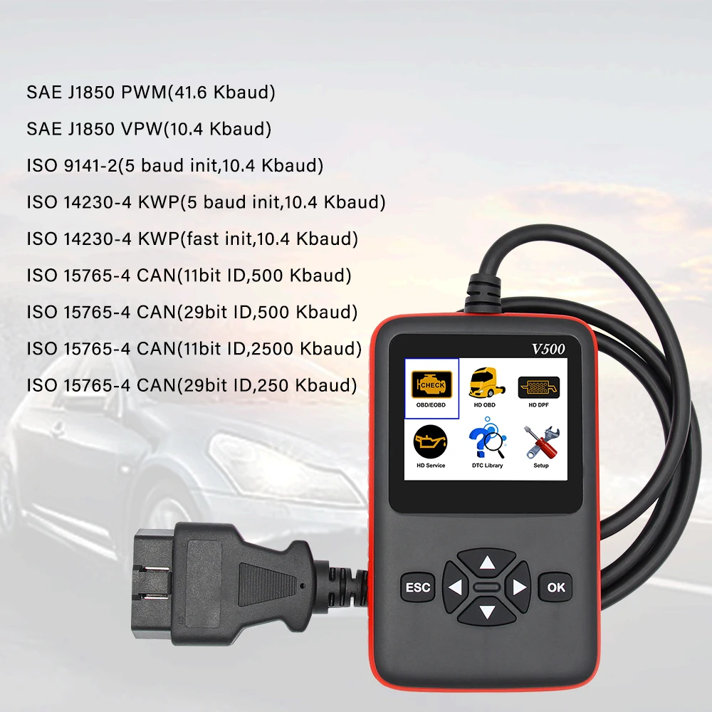 V500 OBD OBD2 сканер для автомобилей и грузовиков 2 в 1 автомобильный диагностический