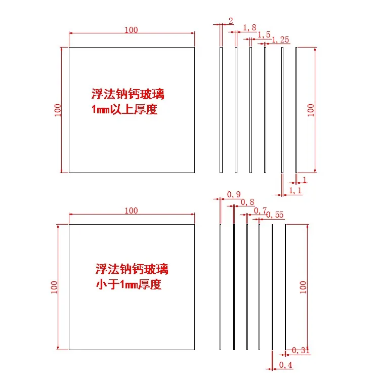 Лабораторный Сверхтонкий флоат-Лайм стеклянный лист 100*100*1 1 мм/1 0/0 7/1 5 мм 25 шт. |