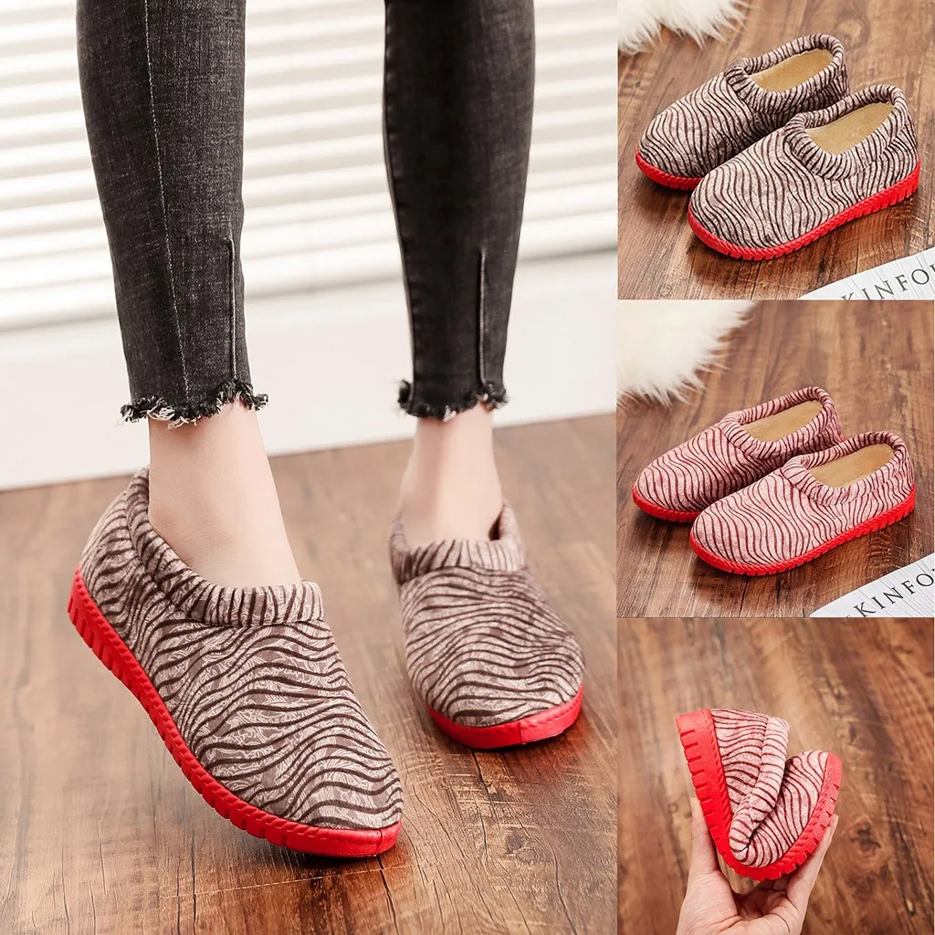 2020 Женская мода кроссовки девушки зимний теплый полосатый из флока повседневная