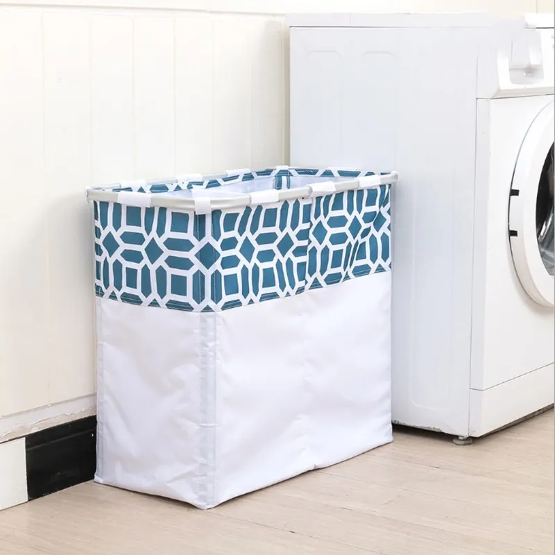 

New Foldable Aluminum Rack Storage Basket Oxford Cloth Storage Laundry Bucket Moisture Embroidered Color Matching Double Grid