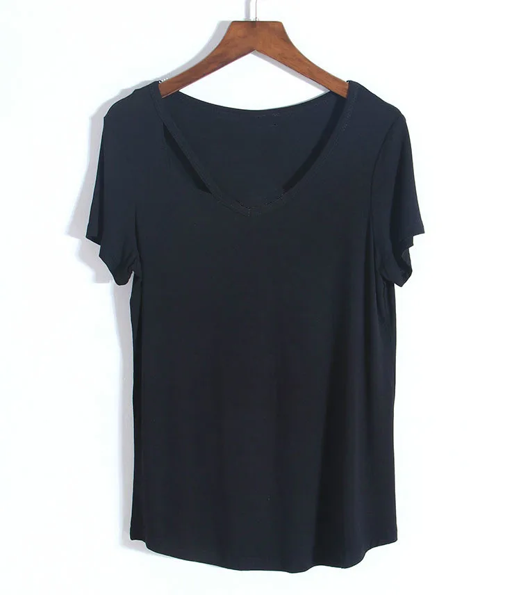 Модальные чистый 3 цвета свободные V образным вырезом футболки с коротким рукавом