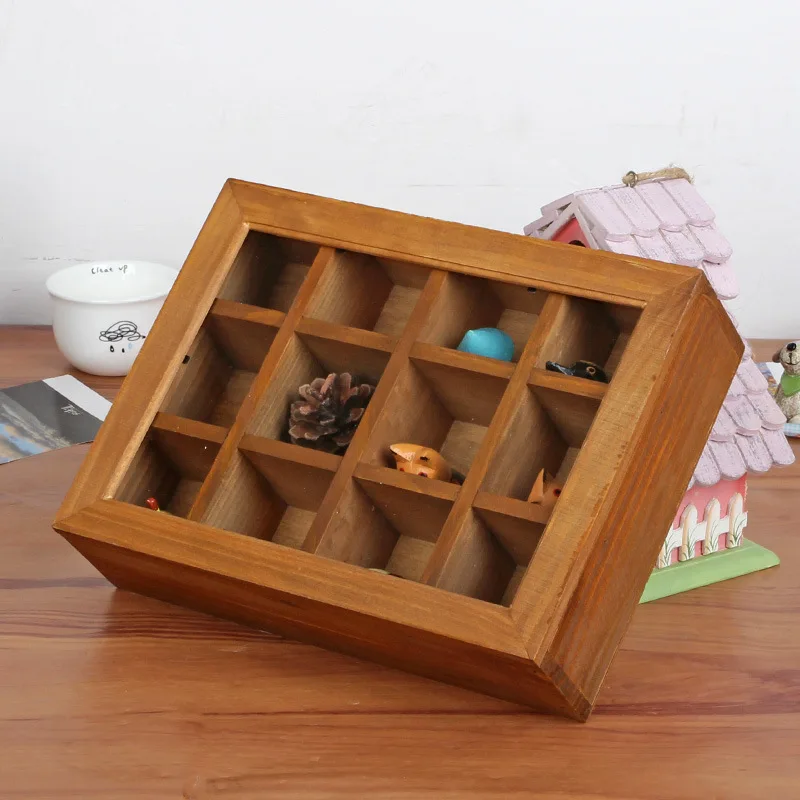 

Wooden 12 Grid Storage Box Zakka Desk Sundries Glass Prints Organizador Home Office Wood Desktop Perfume Cosmetics storage boxes