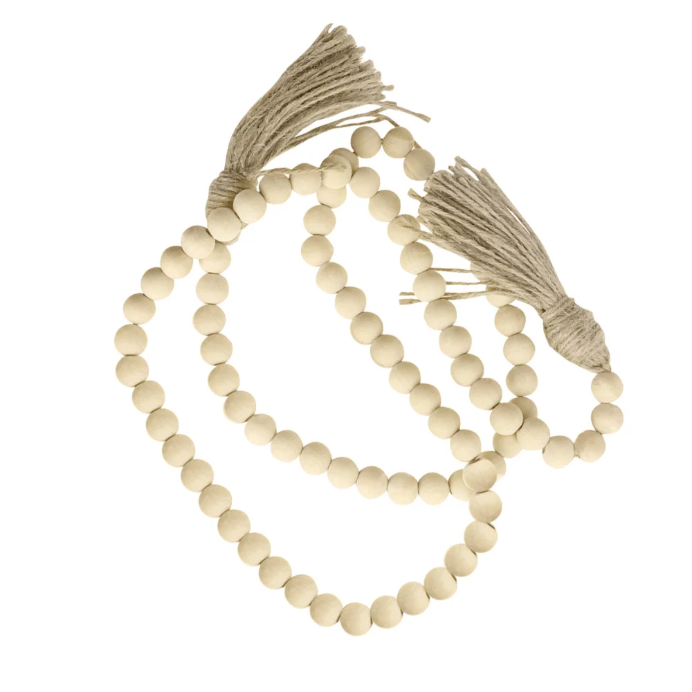

LIOOBO Wood Bead Garland with Tassels Farmhouse Beads Rustic Country Decor