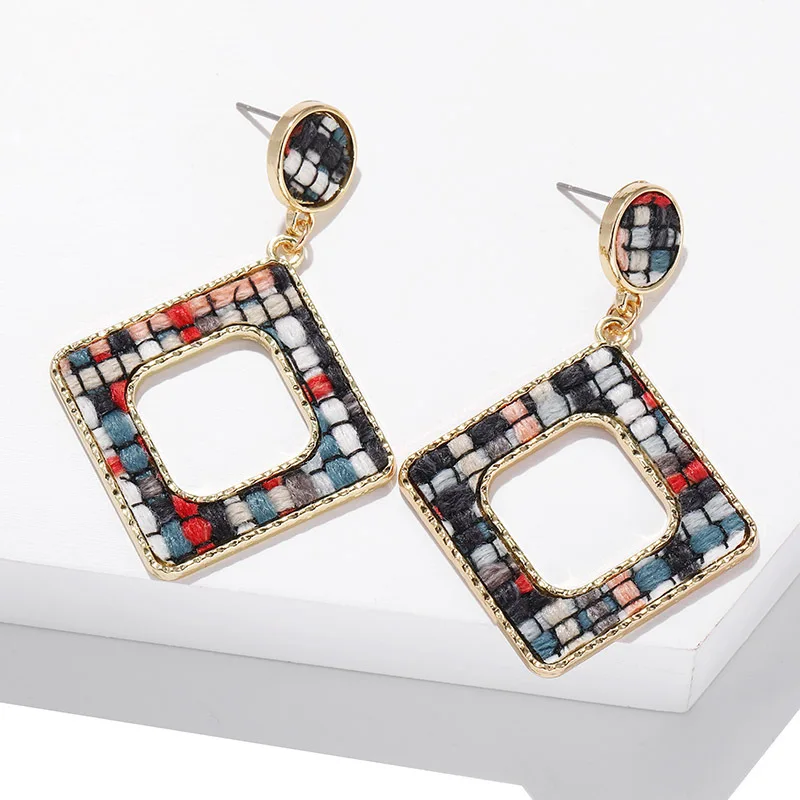 Cpop геометрические серьги-гвоздики из ткани для женщин в стиле гусиная лапка на