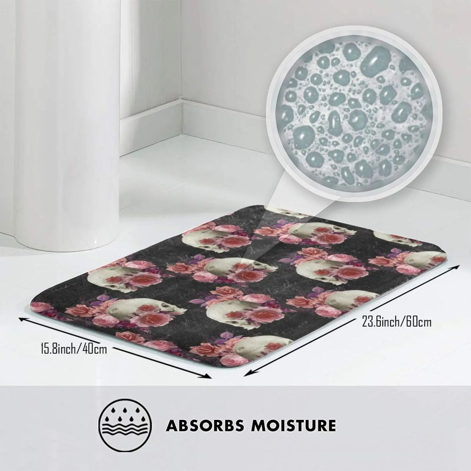 Дизайнерский коврик с розовым черепом нескользящий для входной двери в спальню