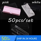 Прозрачная розовая пластиковая коробка для упаковки ресниц, 8,5*3,2*1 см, 50 шт., лоток для хранения искусственных ресниц, чехол для одного чехла, логотип на заказ, 40 #