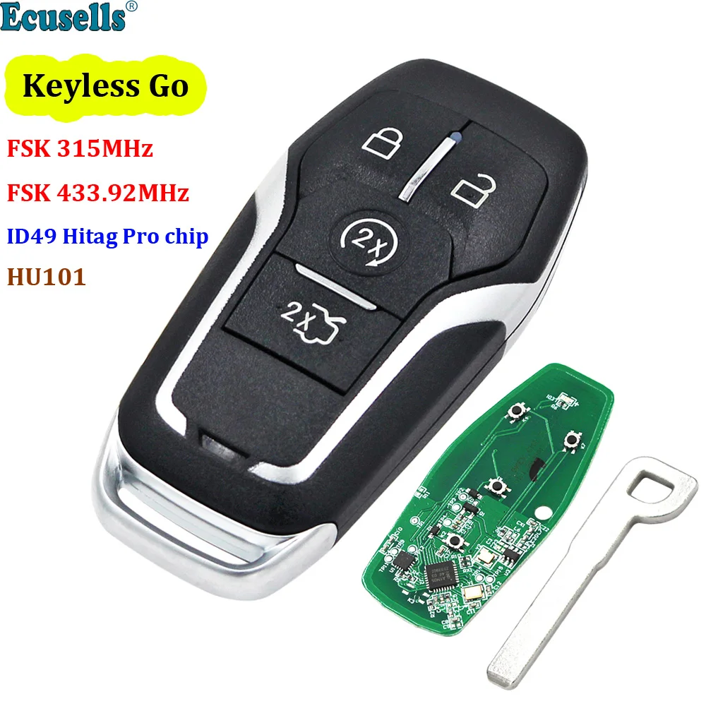 3 + 1/4 Кнопка FSK 315 МГц/433 92 МГц БЕСКЛЮЧЕВОЙ Go Smart Remote Key для Ford с NCF2951F / HITAG PRO 49 чип HU101 |