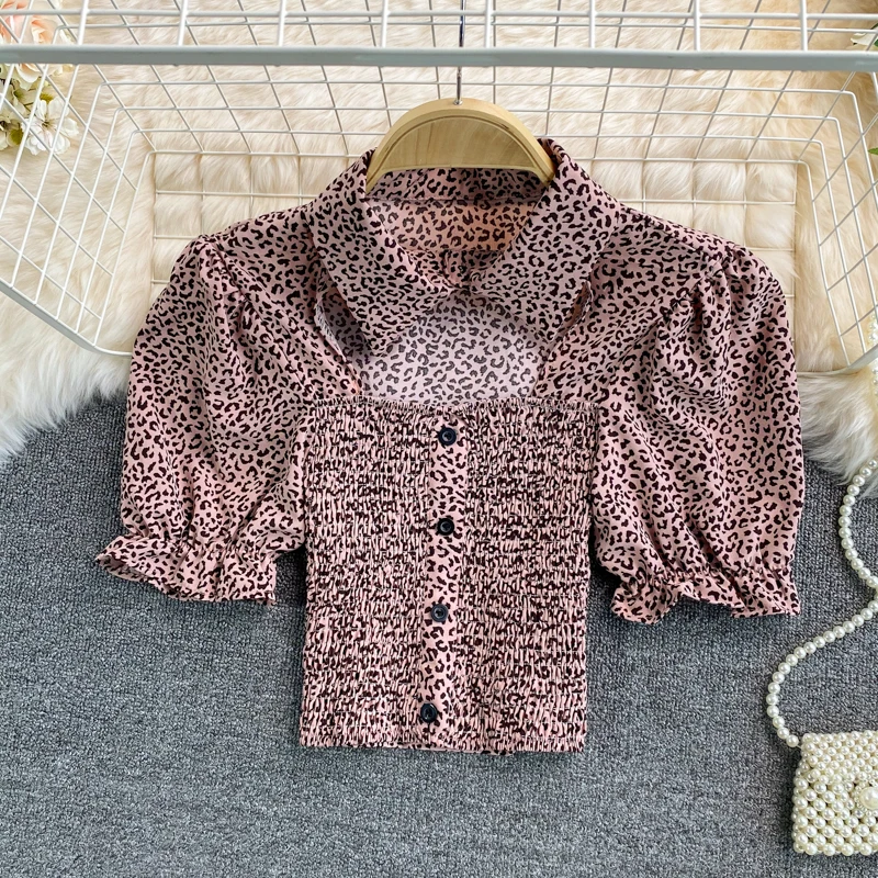 Сексуальное открытое платье с отложным воротником хлопковая блуза леопардовой