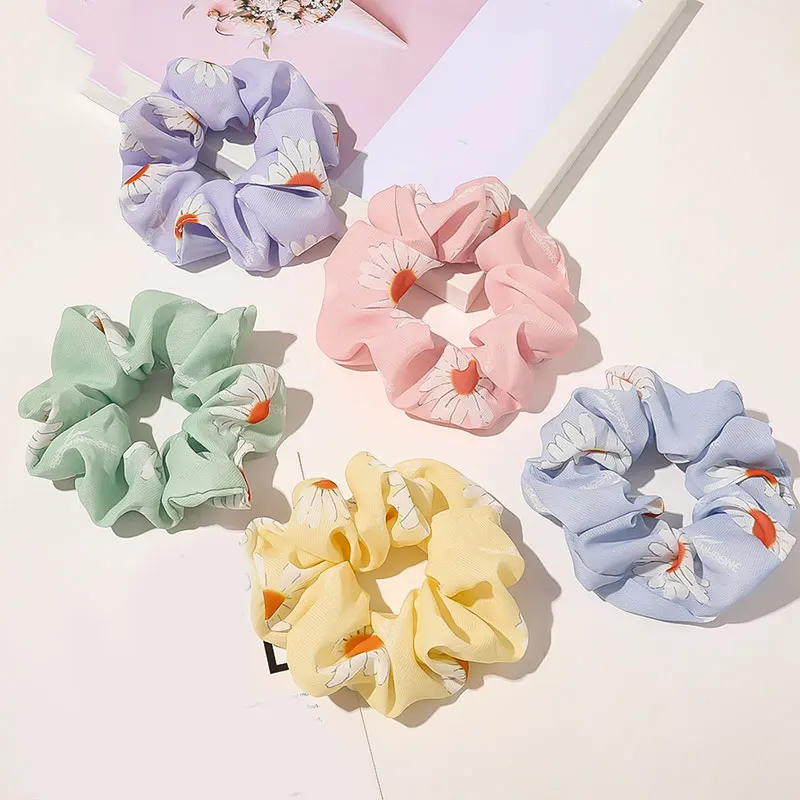 

Women Rubber Elastic Hair Bands Summer Print Floral Rope Scrunchies Ponytail Gum For Girl Hair Accessories Rubber Bands Headwear