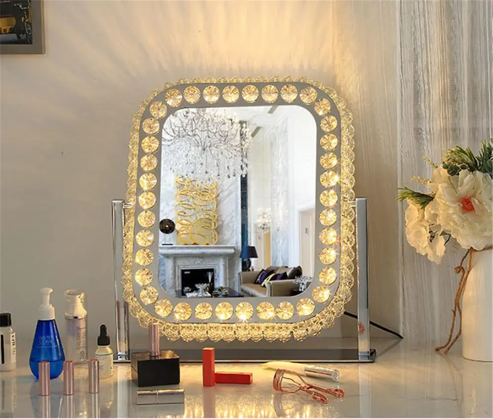 

Touch Dimmable Makeup Vanity Mirror with Lights,Rectangle Crystal Plug in Light-up Professional Mirror with 3 Color Modes