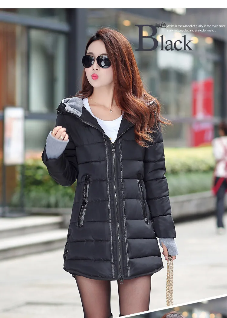 

2021 Mid-length Winter Jacket Women Warm Hooded Down Cotton Jacket Parkas Female Casual Slim Outwear Korean Cotton-padded Coat