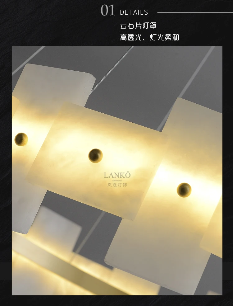 

Modern New Chinese Light Luxury Copper Chandelier Simple American Retro Marble Restaurant Bedroom Hotel Chandelier