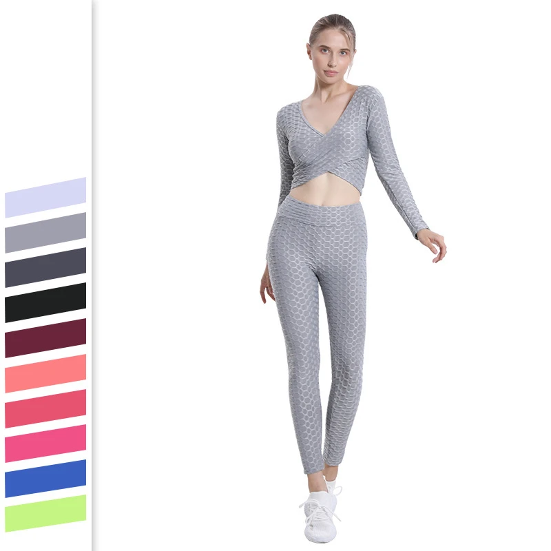 

2 шт. жаккардовый Женский комплект для йоги, спортивная одежда, спортивная одежда для тренировок, тренажерного зала, Топ с длинным рукавом, л...