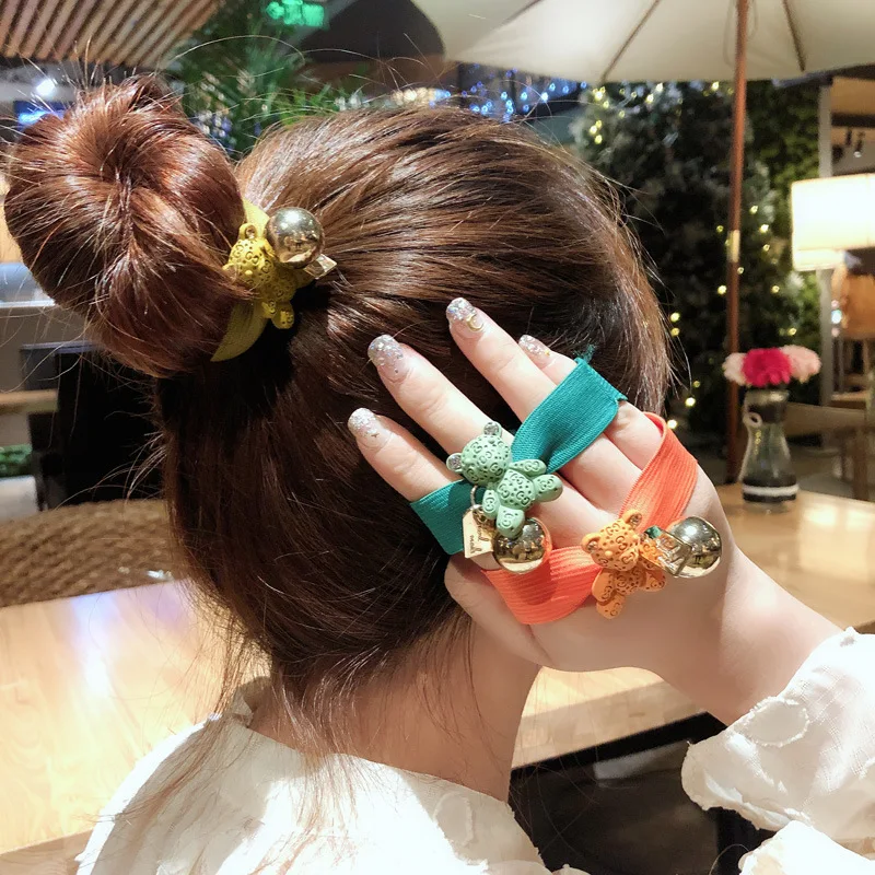 Candy-colored puppet bear metal color ball head rope high elastic rubber band hair cute girl child ring | Детская одежда и обувь