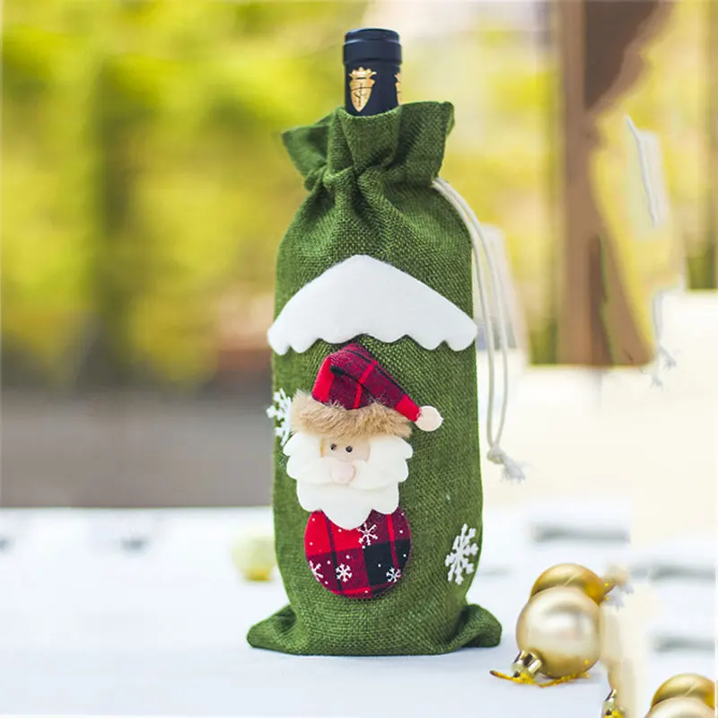 Green Новогодняя Рождественская бутылка вина, пылезащитный чехол, подарок Санта-Клауса, рождественские украшения для дома, декор для обеденного стола - Цвет: Green