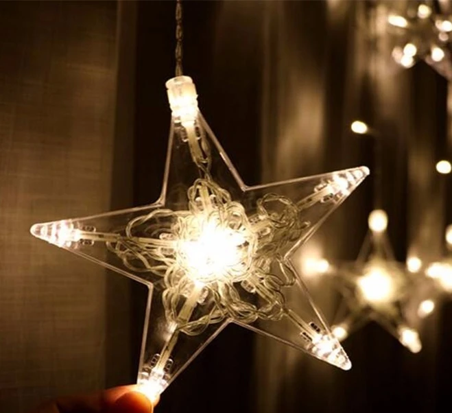 

2M Romantic Fairy Star Led Curtain String Light Warm white EU220V Xmas Garland Light For Wedding Party Holiday Christmas Deco
