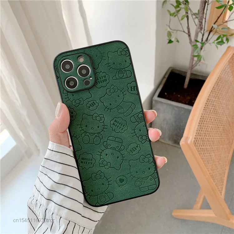 sanrio cartoon hello kitty leather mobile phone case for apple iphone 13 12 11 pro max xs x xr 7 8 plus cover luxury cases women free global shipping