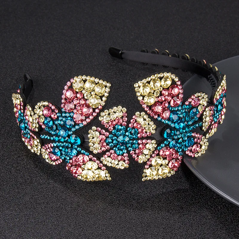 

Women's Retro Butterfly Flower Hairband Luxury Czech Crystal Non-slip Border Girl Hairpin Ladies Fancy Hair Accessories Headband