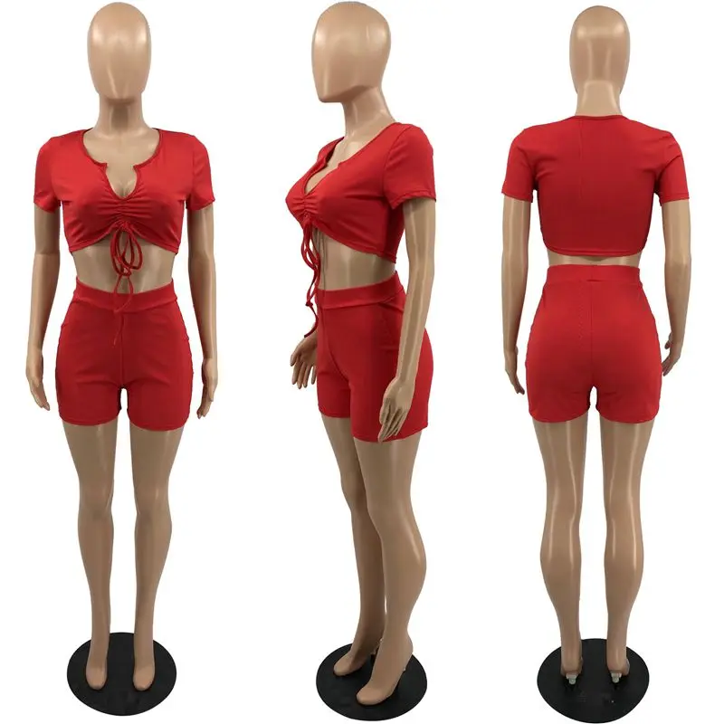 

ZKYZWX Trendy 2 Piece Set Vacation Outfits Crop Top and Biker Shorts Loungewear Matching Sets for Women Tracksuit Summer Clothes