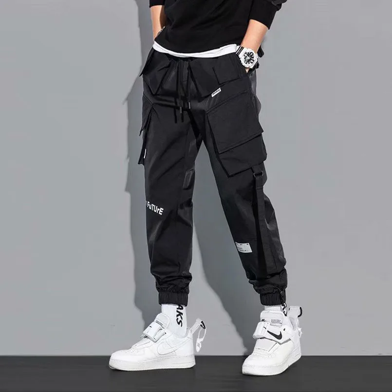 

Spring Autumn Laser Men's Cargo Pants Trendy Brand Oversize Wide Leg Hip Hop Pants Streamers Multi-Bag Casual Trousers