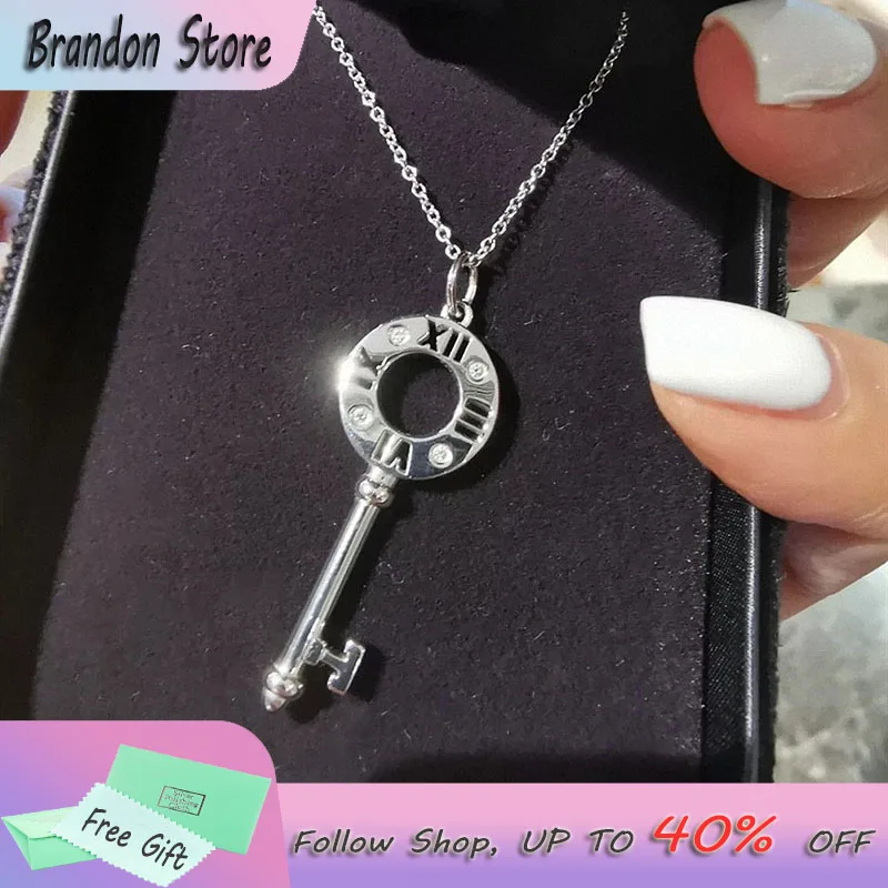 

925 Sterling Silver Necklace Fashion Tif Four Diamond Roman Numeral Key Necklace Ladies Clavicle Chain Luxury Exquisite Jewelry