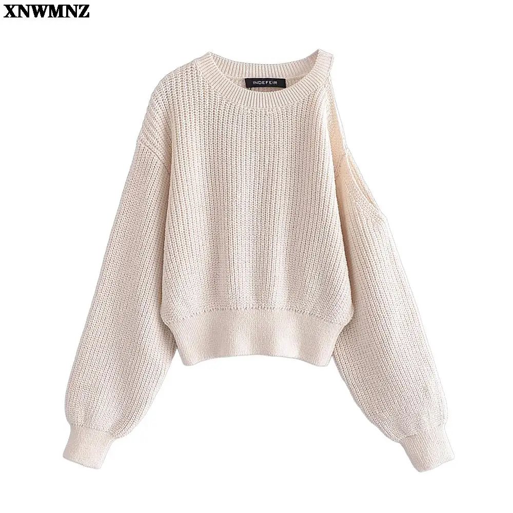 

Свитер Женский вязаный из смесового хлопка, с круглым вырезом и рукавами-фонариками