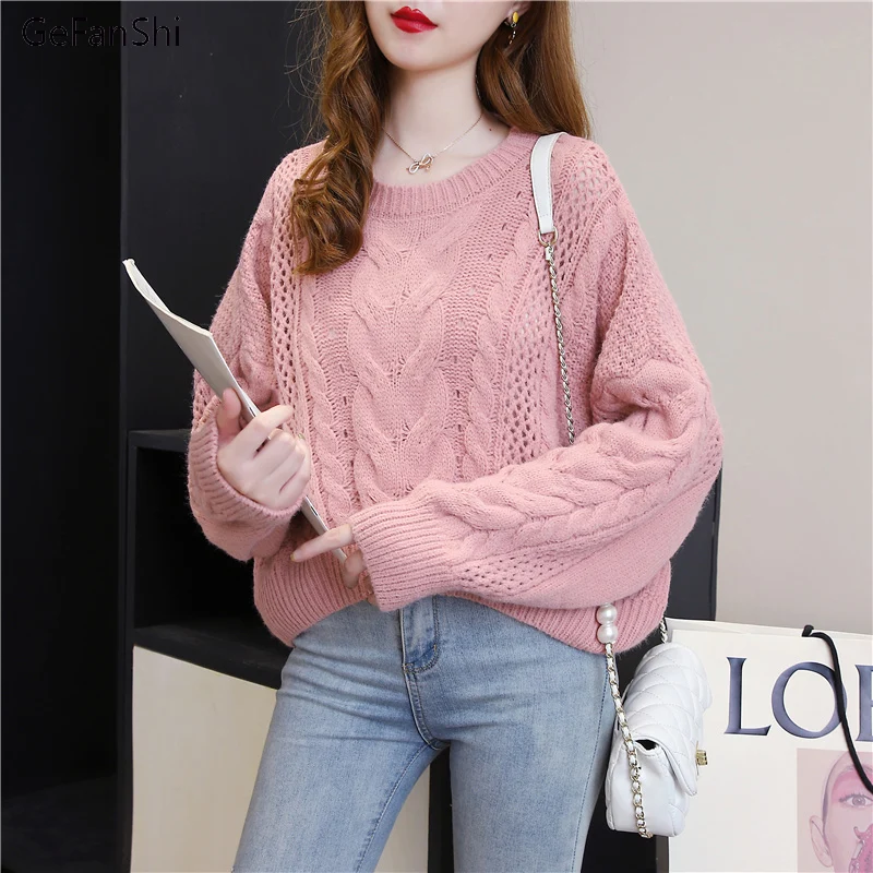 2021 New Autumn Winter Sweater Pullover Twist Solid Female Korean Loose Casual Women Sweaters Button O-Neck Knitted Short Top