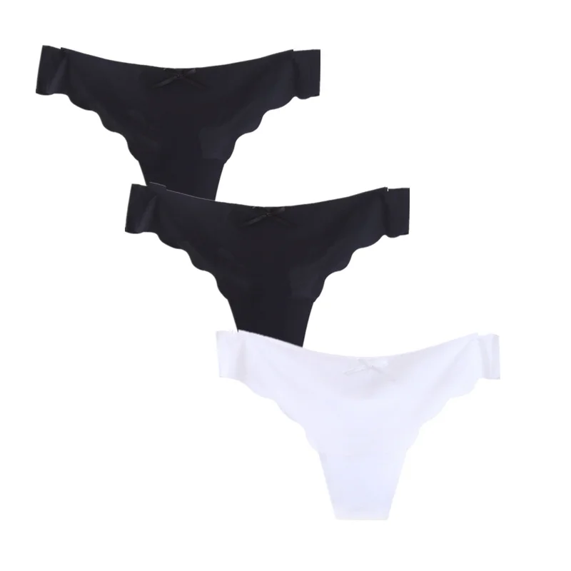 2black 1white 3 шт./лот, женские сексуальные стринги, низкая талия, ледяной шелк, модное нижнее белье, стринги, яркие цвета, трусики - Цвет: 2black 1white