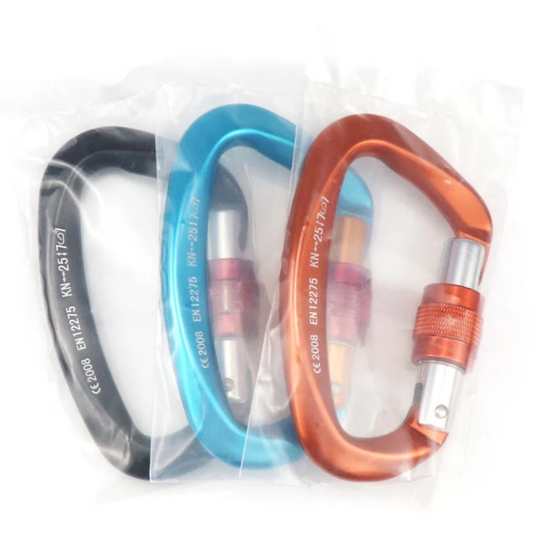 

Outdoor Rock Climbing D Shaped Mountaineering Caving Security Rock Climbing Buckle Carabiner Hook Master Lock 25KN