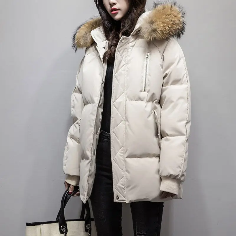 

Down Cotton Jacket Female Short Fine Faux Fox Fur Down Padded Coat Hooded Parka Warm Women Cotton Zip Jacket Outwear