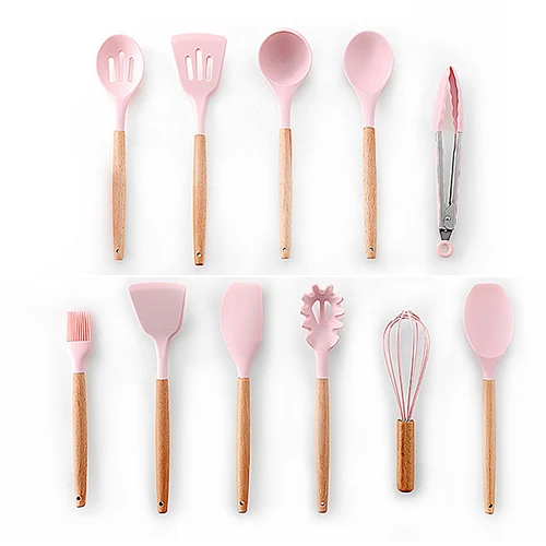Pink 11pcs 9 или 12 шт розовый набор инструментов для приготовления пищи Премиум силиконовый набор кухонной посуды с ящиком для хранения Тернер щипцы лопатка суповая ложка - Цвет: Pink 11pcs