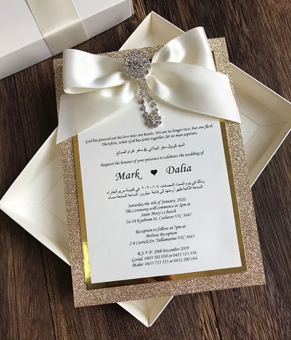 50 штук в штучной упаковке свадебные приглашения, современная каллиграфия, приглашение на свадьбу, золотые блестящие приглашения с лентой