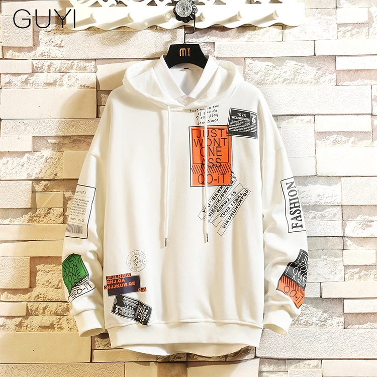 Белый GUYI/мужской пуловер с капюшоном и буквенным принтом; толстовки; мужские толстовки в стиле Харадзюку; хип-хоп; хипстер; уличная одежда; белая толстовка с капюшоном; - Цвет: Белый