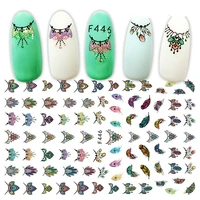 2 sheets adhesive nail art sticker colorful decals 3d charms feather peacock nail necklace jewelry pattern manicure decoration