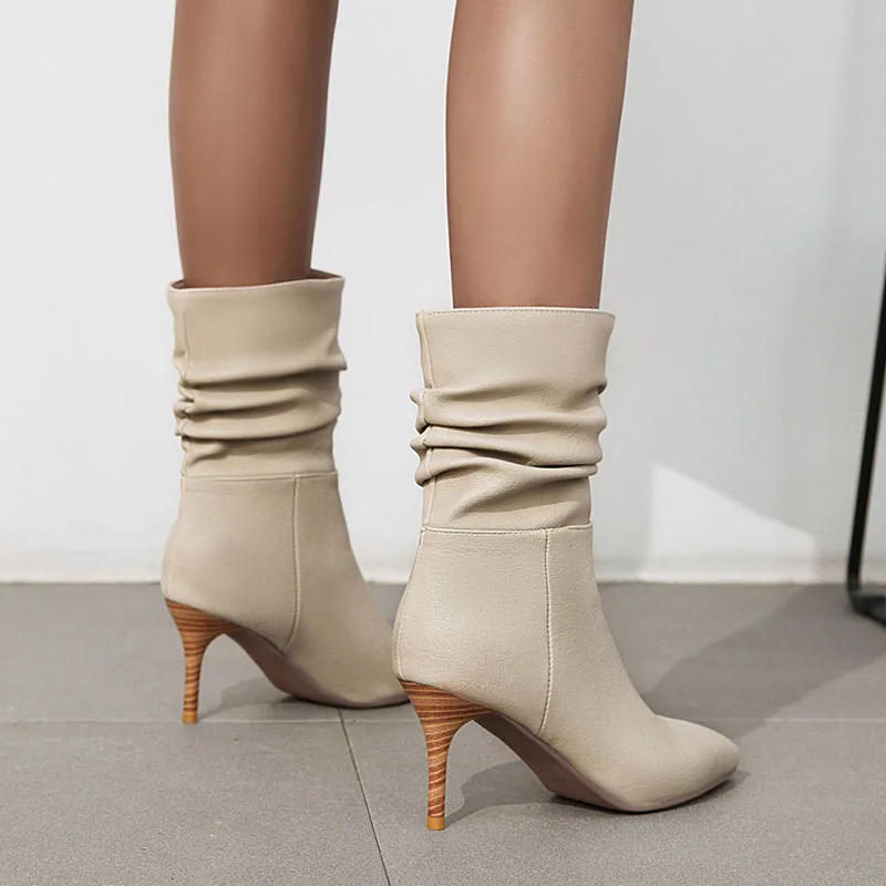 

Fanyuan New Women Half Short Boots Thin Heel Pointed Toe Women Winter Shoes Fashion Short Boots Women Footwear Size 34-43