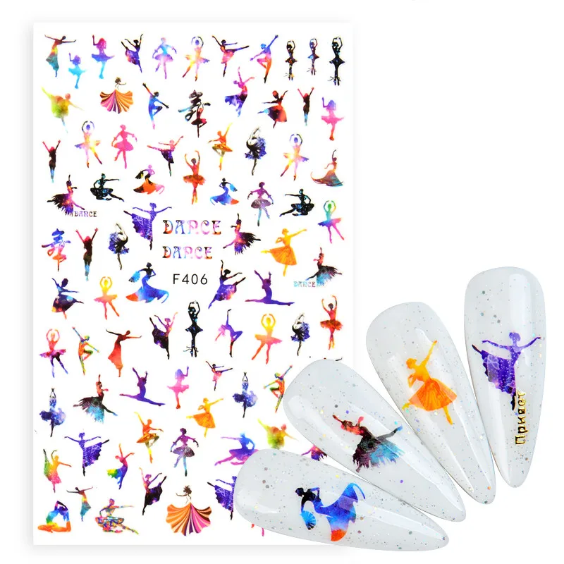 

1pcs Dancer Sticker Simple Summer Flower Leaf Design Nail Stickers Abtract Face Fruit Nail Art Decorations Decals