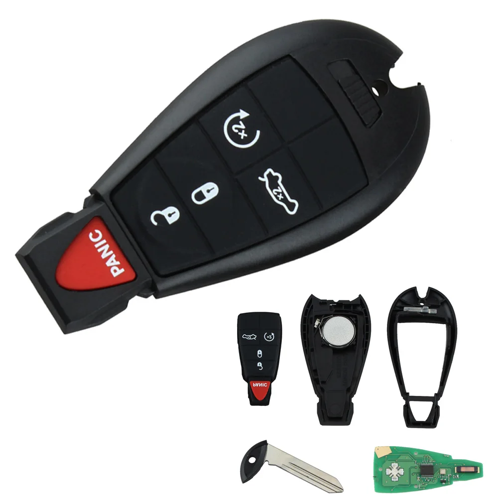 5 Buttons Uncut Replacement Keyless Entry Car Key Fob Trunk Remote Start for Chrysler Dodge Challenger/Charger/Durango 2008-2014 |