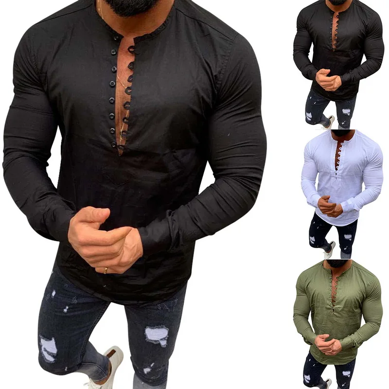 Мужская льняная рубашка CYSINCOS повседневная Облегающая с длинными рукавами мягкая