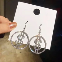 fashion luxury large round rhinestone dollar earrings for womens sparkling crystal earrings jewelry valentines day gift