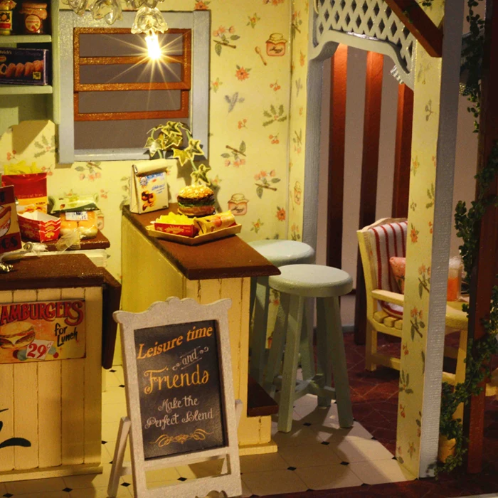 Assemble Miniature Dollhouse Fried Chicken &amp Beer Shop DIY Doll House Handmade Crafts Creative Wooden Kids Grownups Puzzle Toys |