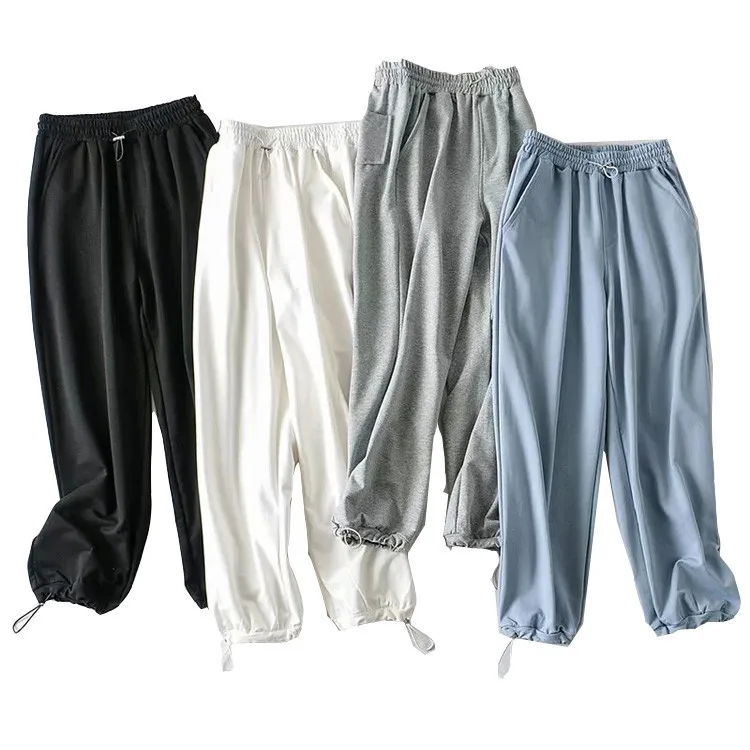 

Spring and summer casual simple solid color joker pants pants spring and autumn trousers drawstring elastic waist pants casual